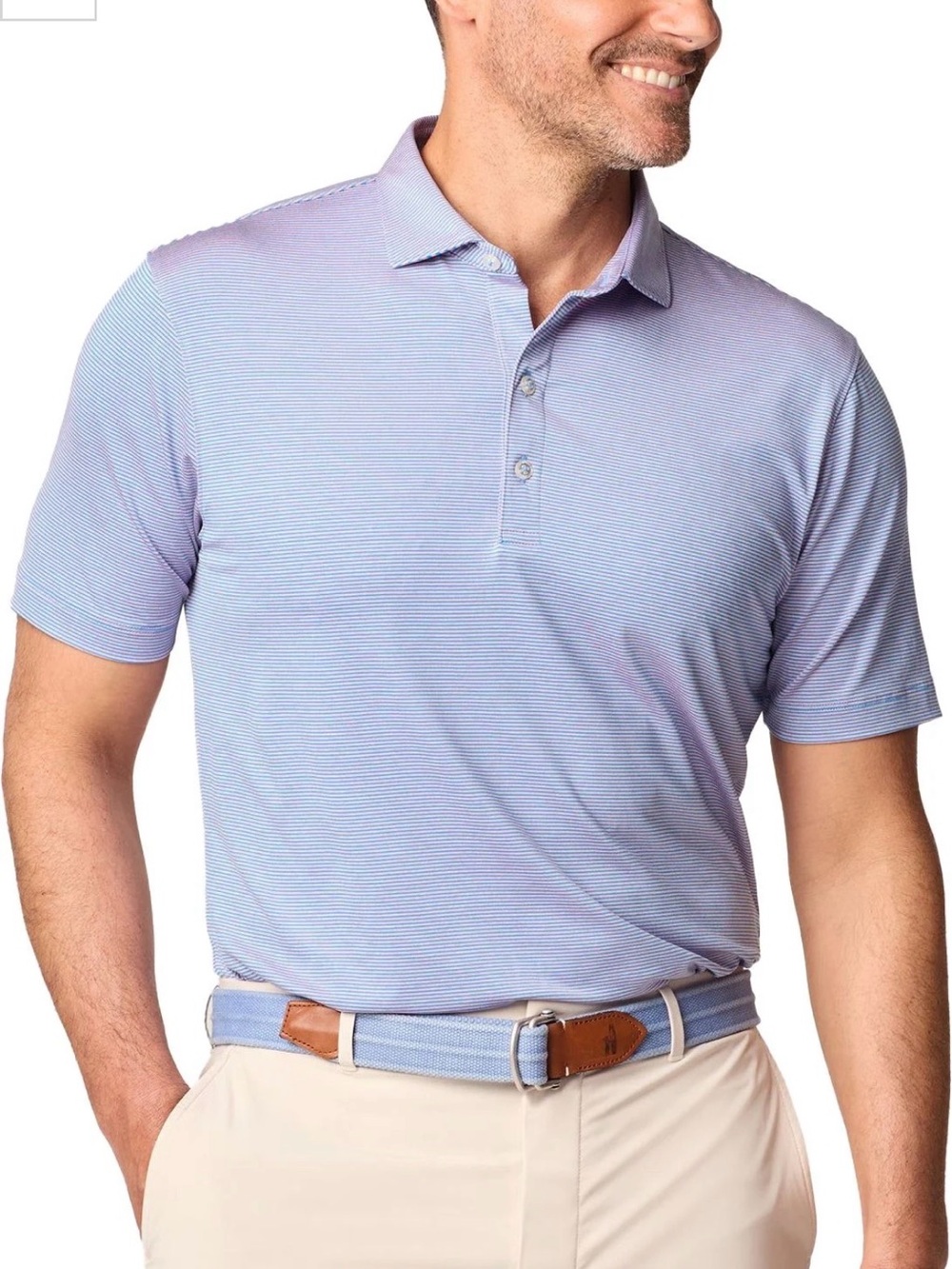Johnnie-O Lyndonn Performance Polo Shirt Blue White Stripe Stretch Golf Size 2XL